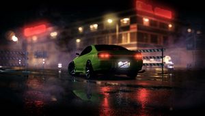 Preview wallpaper car, sportscar, green, night, light, smoke