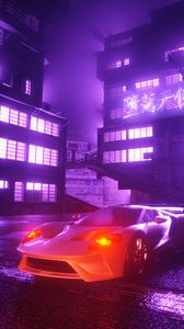 Preview wallpaper car, sportscar, neon, glow, night, city