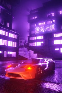 Preview wallpaper car, sportscar, neon, glow, night, city