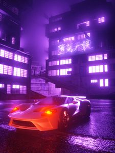 Preview wallpaper car, sportscar, neon, glow, night, city