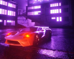 Preview wallpaper car, sportscar, neon, glow, night, city