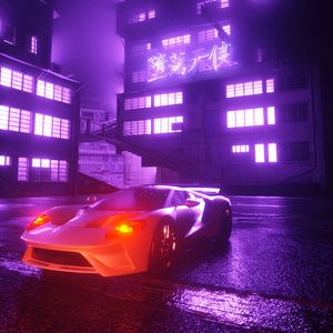 Preview wallpaper car, sportscar, neon, glow, night, city