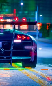 Preview wallpaper car, sportscar, neon, backlight, road