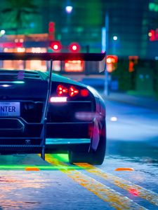 Preview wallpaper car, sportscar, neon, backlight, road