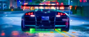 Preview wallpaper car, sportscar, neon, backlight, road