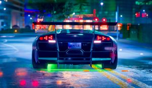 Preview wallpaper car, sportscar, neon, backlight, road