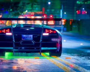 Preview wallpaper car, sportscar, neon, backlight, road