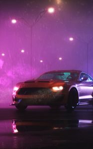 Preview wallpaper car, sportscar, night, rain, wet, dark