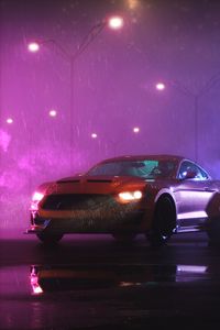 Preview wallpaper car, sportscar, night, rain, wet, dark