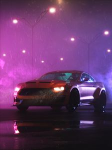 Preview wallpaper car, sportscar, night, rain, wet, dark