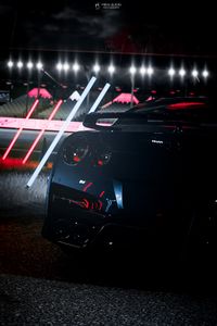 Preview wallpaper car, sportscar, rear view, dark, night, lights