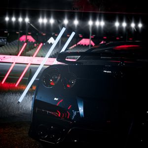 Preview wallpaper car, sportscar, rear view, dark, night, lights