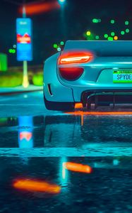 Preview wallpaper car, sportscar, rear view, lights, road