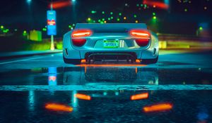 Preview wallpaper car, sportscar, rear view, lights, road