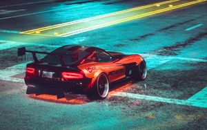 Preview wallpaper car, sportscar, road, asphalt, neon