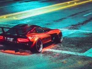 Preview wallpaper car, sportscar, road, asphalt, neon