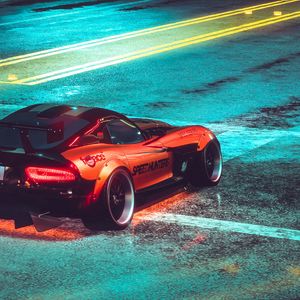 Preview wallpaper car, sportscar, road, asphalt, neon