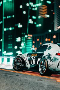 Preview wallpaper car, sportscar, road, city, lights