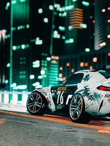 Preview wallpaper car, sportscar, road, city, lights