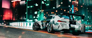 Preview wallpaper car, sportscar, road, city, lights