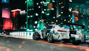 Preview wallpaper car, sportscar, road, city, lights