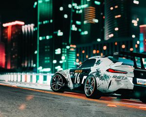 Preview wallpaper car, sportscar, road, city, lights