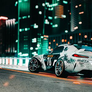 Preview wallpaper car, sportscar, road, city, lights