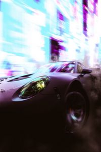 Preview wallpaper car, sportscar, speed, smoke, neon, lights