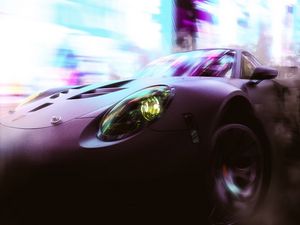 Preview wallpaper car, sportscar, speed, smoke, neon, lights