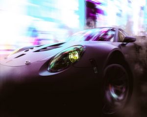 Preview wallpaper car, sportscar, speed, smoke, neon, lights