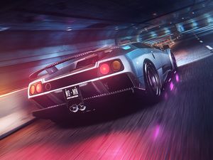 Preview wallpaper car, sportscar, tunnel, light, speed