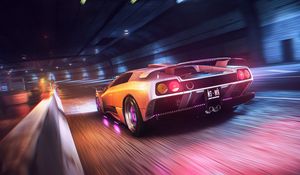 Preview wallpaper car, sportscar, wet, tunnel, speed