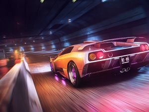 Preview wallpaper car, sportscar, wet, tunnel, speed