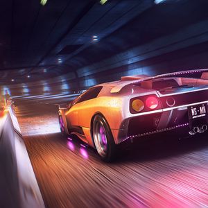 Preview wallpaper car, sportscar, wet, tunnel, speed