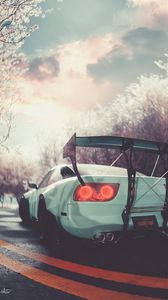 Preview wallpaper car, sportscar, white, road, art