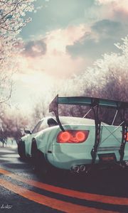 Preview wallpaper car, sportscar, white, road, art