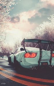 Preview wallpaper car, sportscar, white, road, art