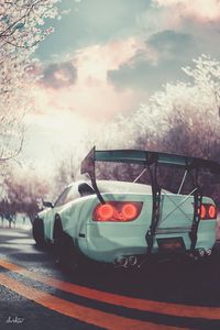 Preview wallpaper car, sportscar, white, road, art