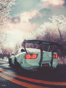 Preview wallpaper car, sportscar, white, road, art