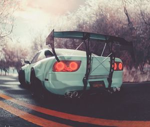 Preview wallpaper car, sportscar, white, road, art