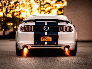 Preview wallpaper car, sportscar, white, rear view, fire, power