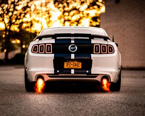 Preview wallpaper car, sportscar, white, rear view, fire, power