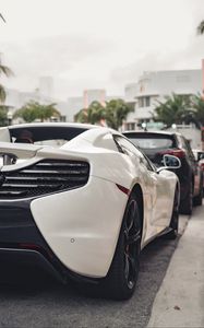 Preview wallpaper car, sportscar, white, rear view, street