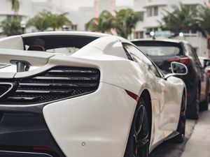 Preview wallpaper car, sportscar, white, rear view, street