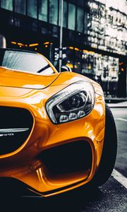 Preview wallpaper car, sportscar, yellow, headlight, front view