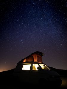 Preview wallpaper car, starry sky, camping, travel