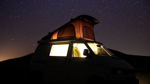 Preview wallpaper car, starry sky, camping, travel