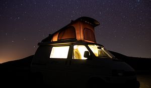 Preview wallpaper car, starry sky, camping, travel