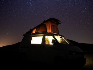 Preview wallpaper car, starry sky, camping, travel