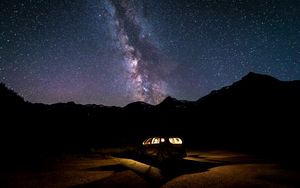 Preview wallpaper car, starry sky, milky way, night